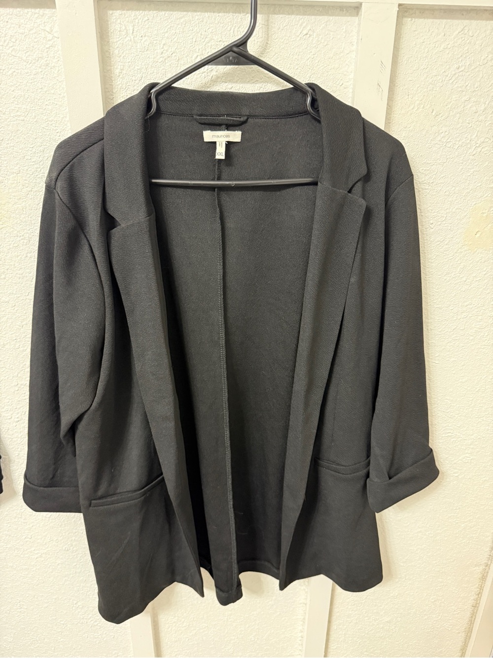 Maurices Black Open-Front Blazer with Roll-Tab Sleeves